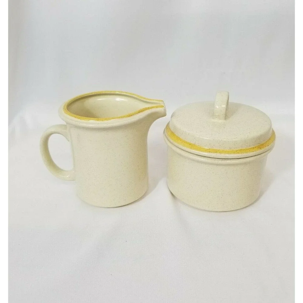 Vintage MCM Hearthside Garden Festival Stoneware Sugar Bowl and Creamer Set